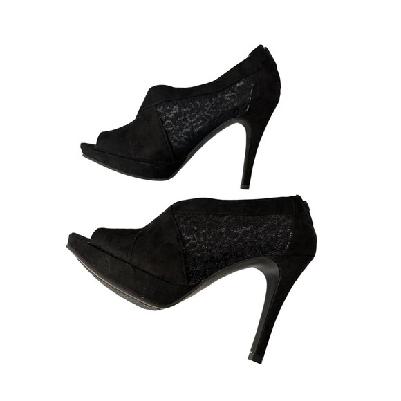Moda Spana Black Lace Booties Peep Toe Heels Back Zip Wrapped Heels Sexy Size 7 - Picture 1 of 13